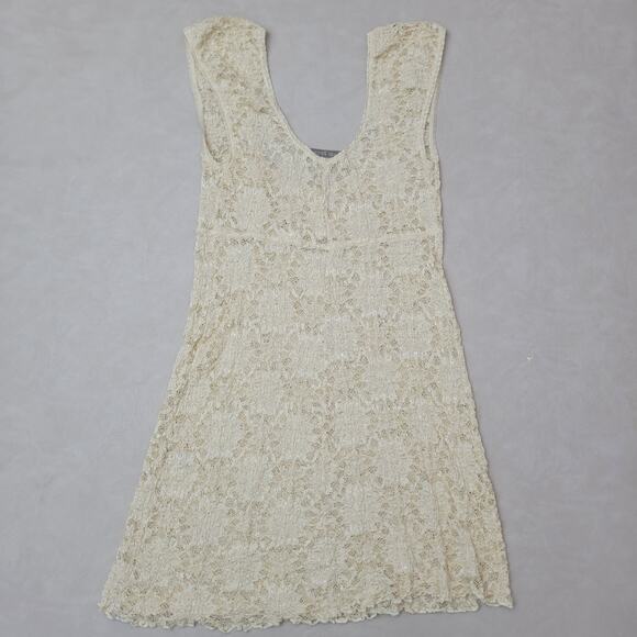 VTG Claire Pettibone Ivory Lace Mini Dress Sheer Size Small Babydoll Scoop Neck - Picture 7 of 7
